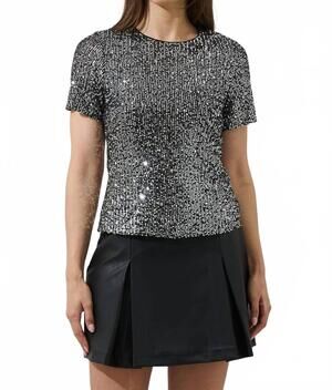 NEW SUGARLIPS women's willard sequin liny top in silver